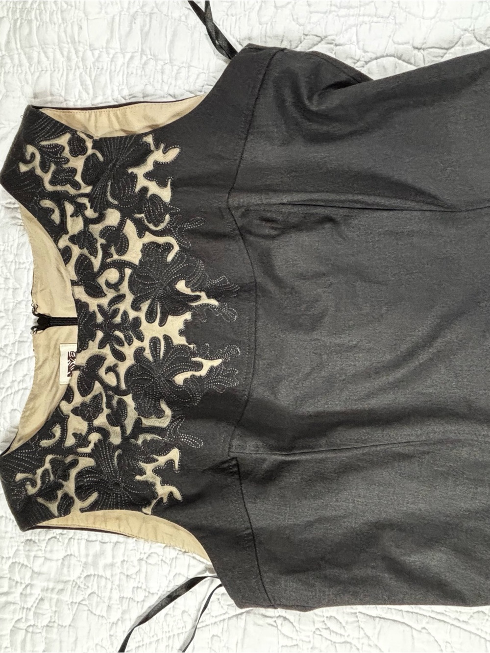 Anne Klein Black Sleeveless Dress with Cream Floral Appliqué
